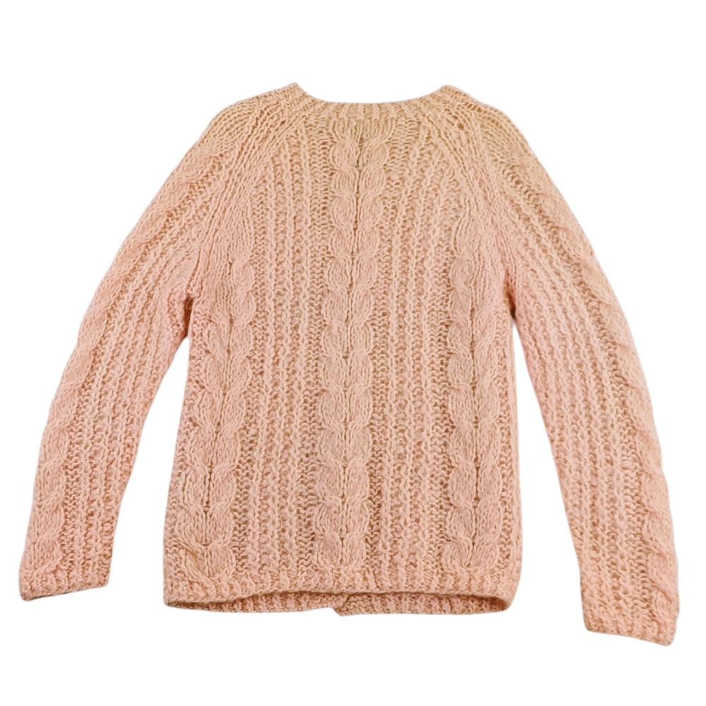 Vintage Italian Hand-Knit Mohair Wool Cable Knit Cardigan Sweater Small  F279 - Picture 5 of 9